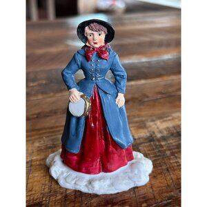 Vintage Mervyns 1991 Lady Band Member Figurine With Tambourine Christmas Snow Vi